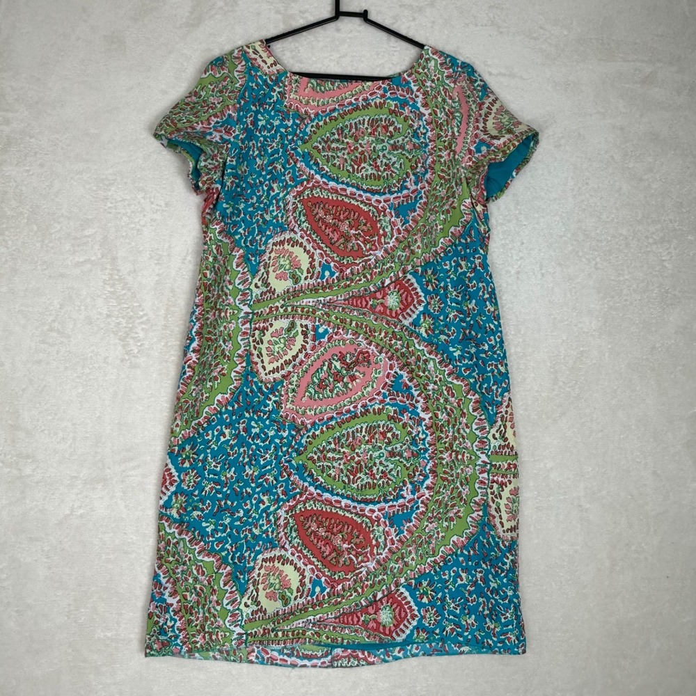 Talbots Women's Size 14 100% Silk Paisley Print Short Sleeve Sheath Dress Luxury